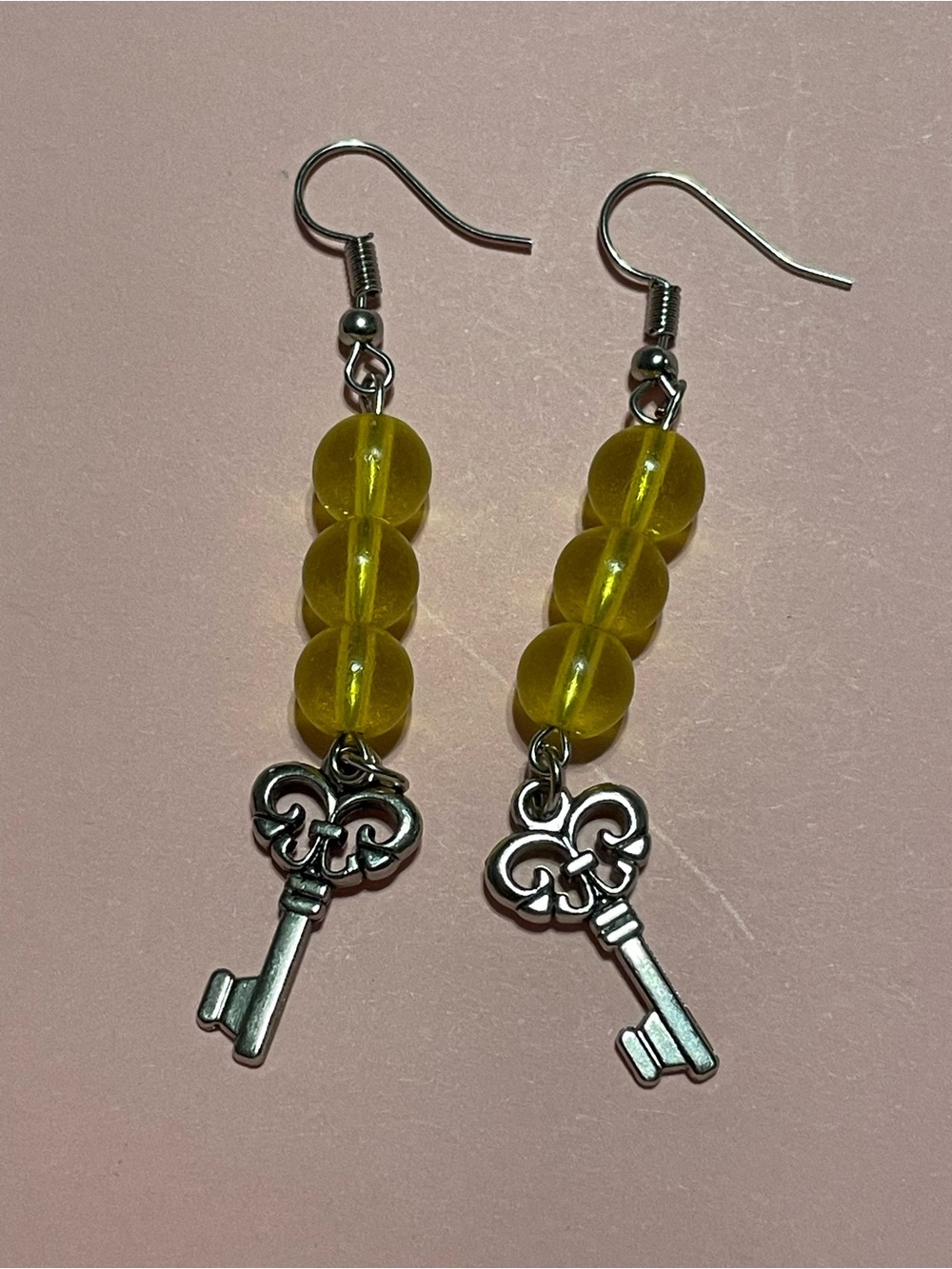 Yellow Glass Bead Key Pierced Earrings #9984